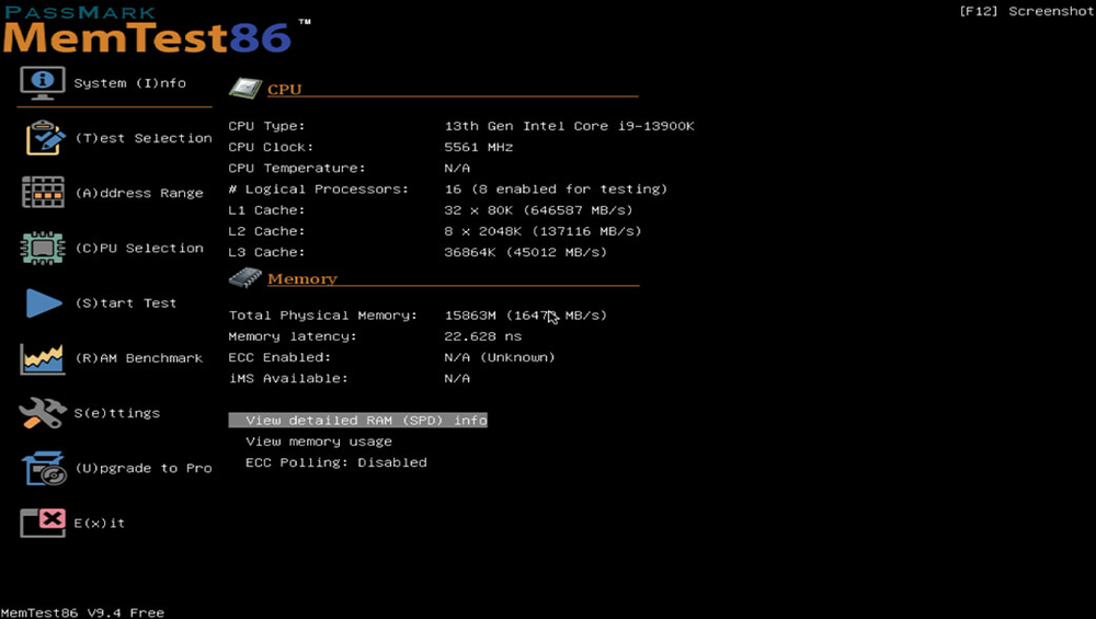 UI von MemTest86