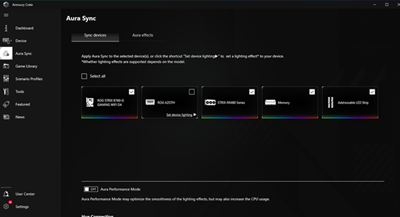 Armoury Crate Software synchronisiert RGB-Beleuchtungseffekte zwischen Geräten