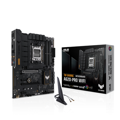 AMD A620 ATX-Mainboard mit DDR5, PCIe® 4.0-Unterstützung, dualen M.2-Steckplätzen, M.2 Q-Latch, 12+2 DrMOS, Wi-Fi 6, Realtek 2.5Gb Ethernet, DisplayPort™, HDMI™, USB 3.2 Gen 2-Ports, USB 3.2 Gen 1 Typ-C® hinten und vorne, SATA 6 Gbps, BIOS FlashBack™, Two-Way AI-Noise-Cancelation und Aura Sync