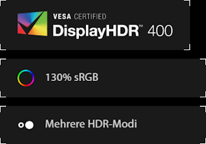 VESA CERTIFIED DisplayHDR 400, 100% sRGB, Multiple HDR modes