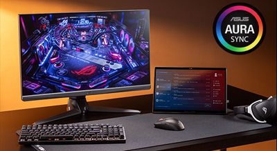 Ein komplettes ROG PC-Setup mit der ROG Strix Impact III Wireless in der Mitte