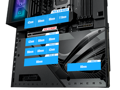 Das ROG Maximus Z790 Hero BTF verfügt über fünf M.2-Steckplätze.