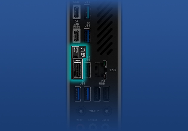 Die Grafik zeigt die X870 MAX GAMING WIFI7 BIOS FlashBack Funktion.